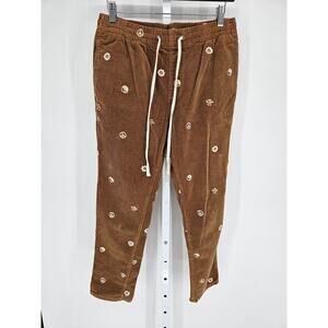 PacSun Embroidered Corduroy Trouser Pants Mens Sz S Slim Mushroom Flowers